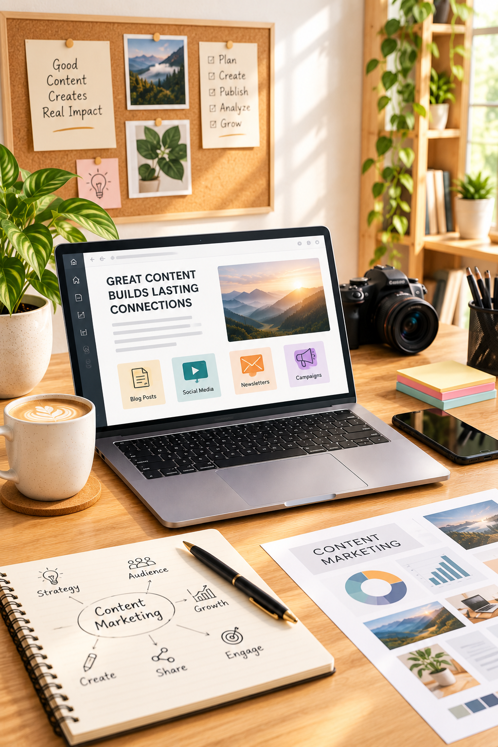 Content marketing and distribution process illustration